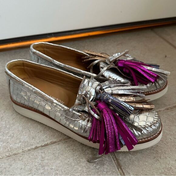 MELVIN & HAMILTON bea 4 silver metallic slip on shoes moccasin size 38 7.5 s - Picture 1 of 9